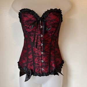 Women's Red Corset Metal Eye Hook Size S Lingerie Lace Up Goth Punk Renaissance